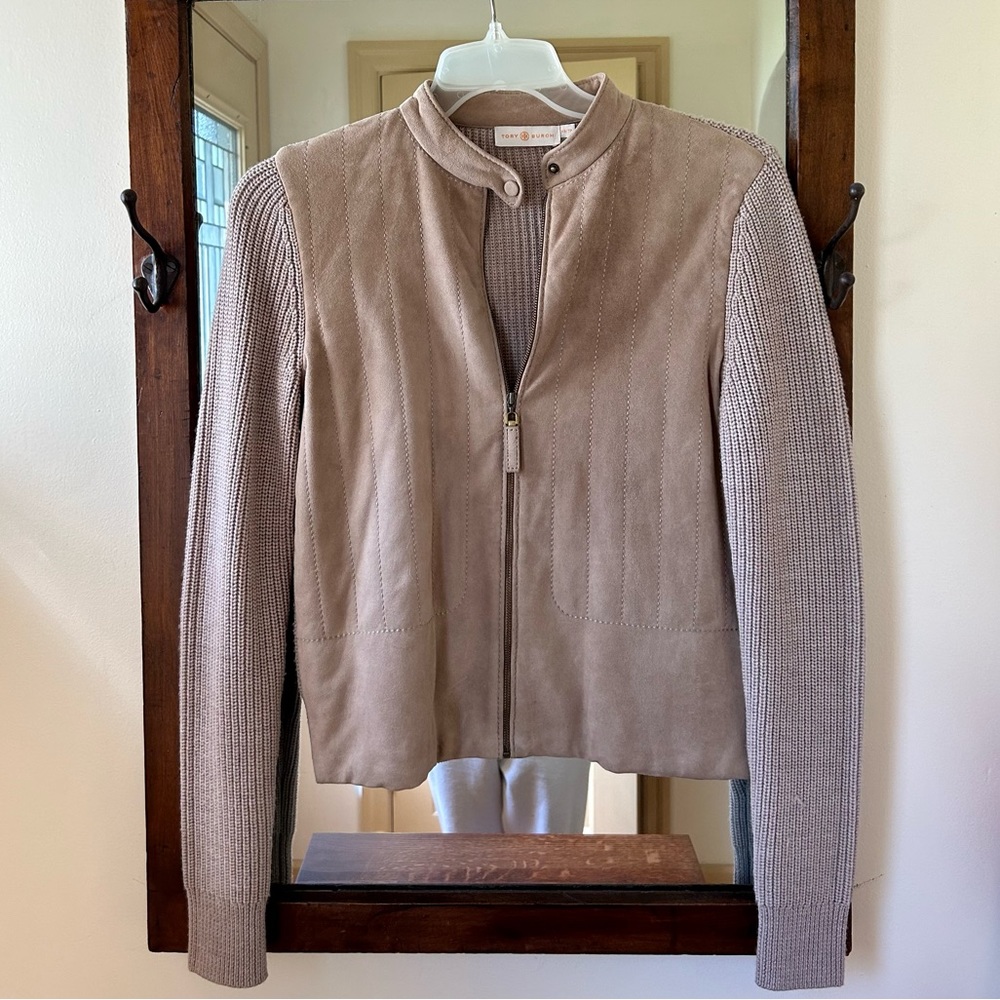 Tory Burch Suede Front Merino Wool Jacket